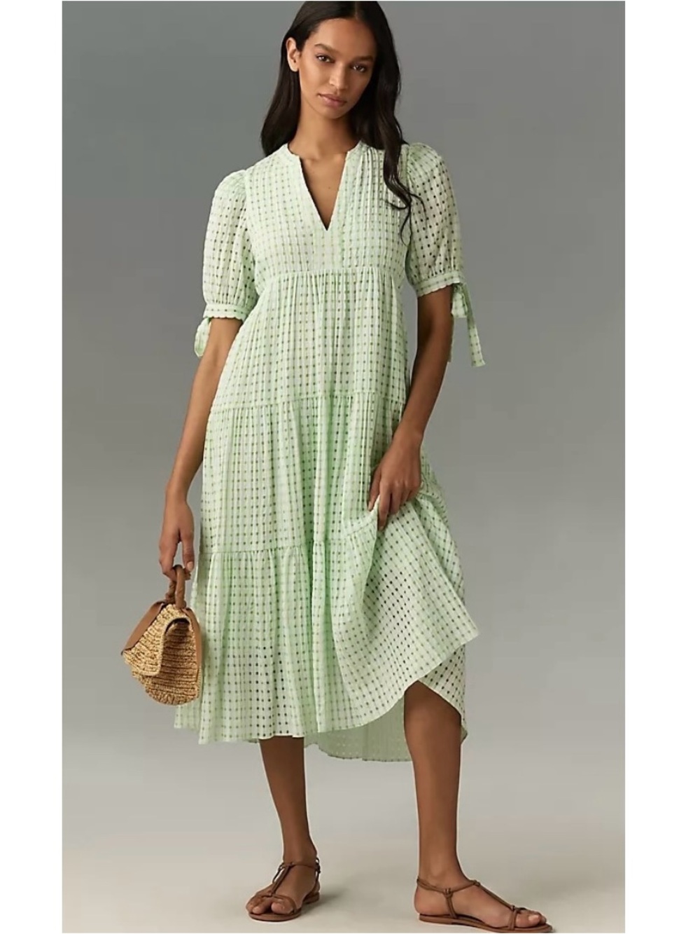 Anthropologie English Factory Gingham Tiered Midi Dress New Large